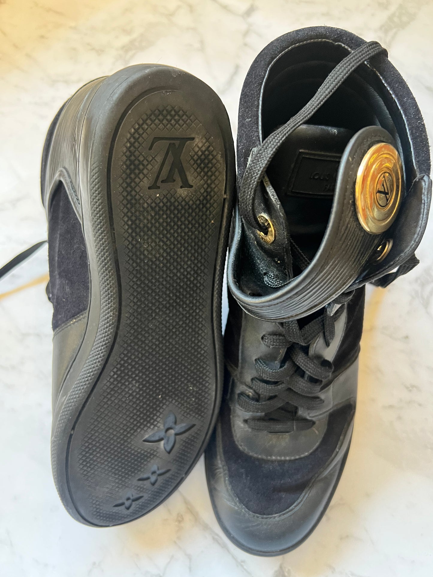 Authentic Louis Vuitton Black Epi Leather And Suede Postmark Sneakers