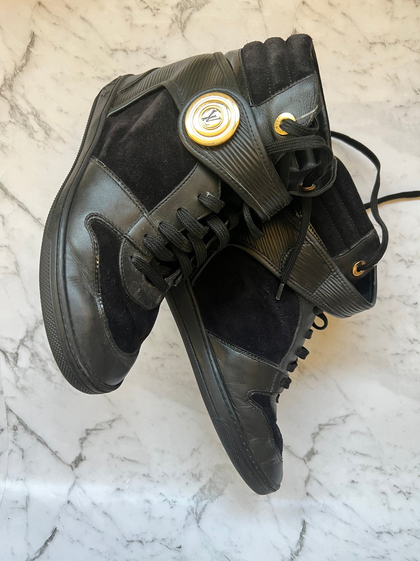 Authentic Louis Vuitton Black Epi Leather And Suede Postmark Sneakers