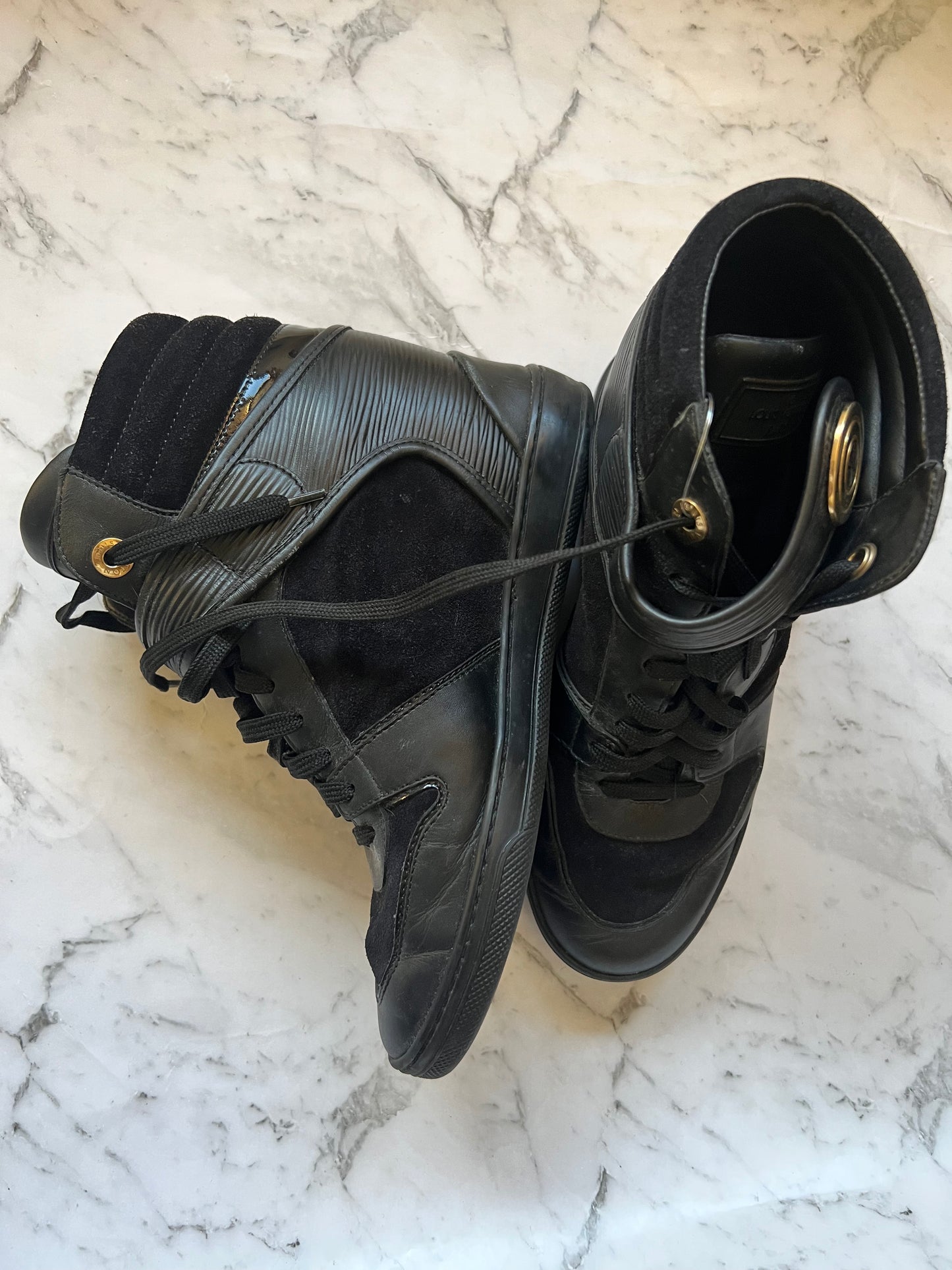 Authentic Louis Vuitton Black Epi Leather And Suede Postmark Sneakers
