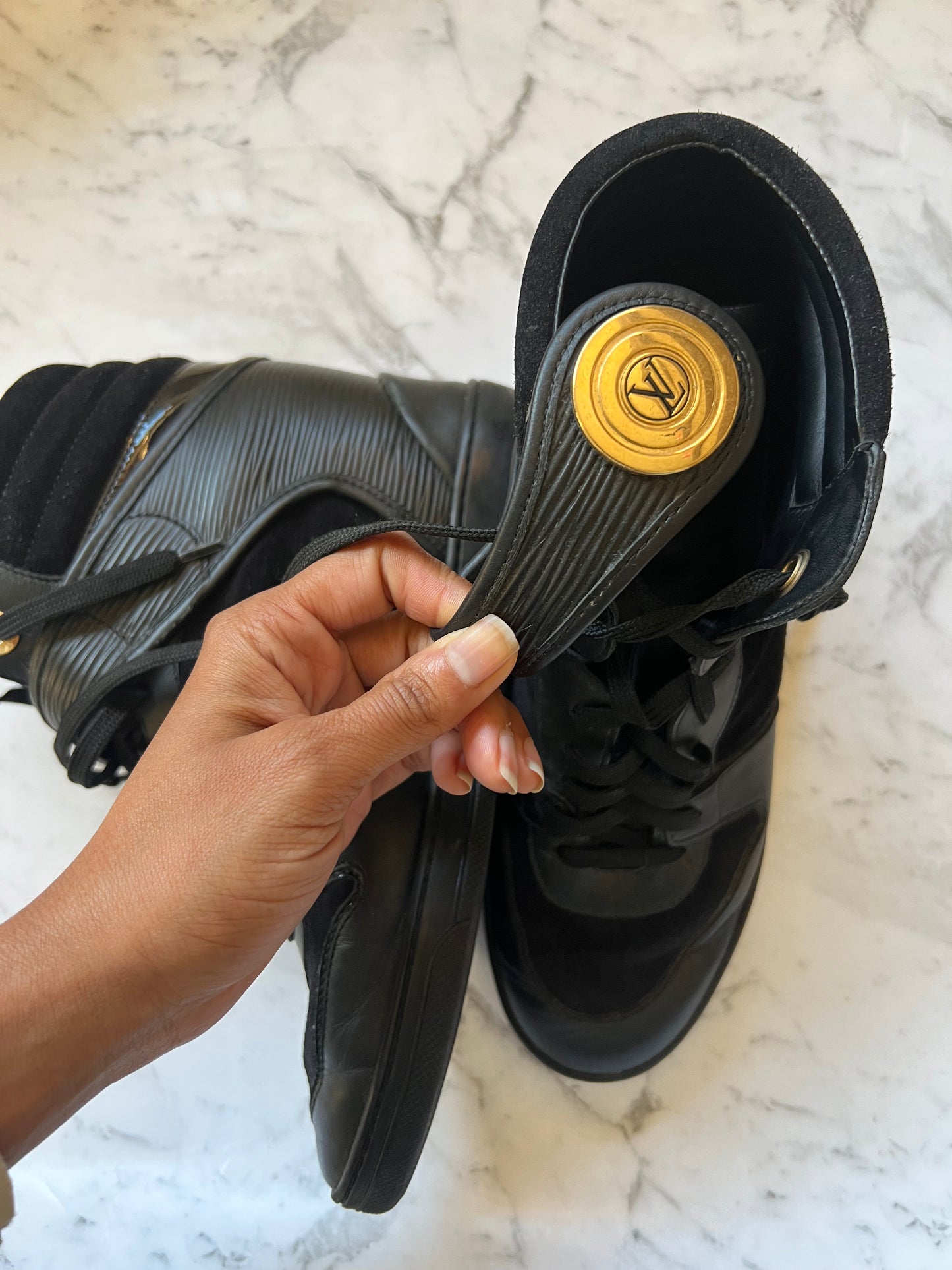 Authentic Louis Vuitton Black Epi Leather And Suede Postmark Sneakers