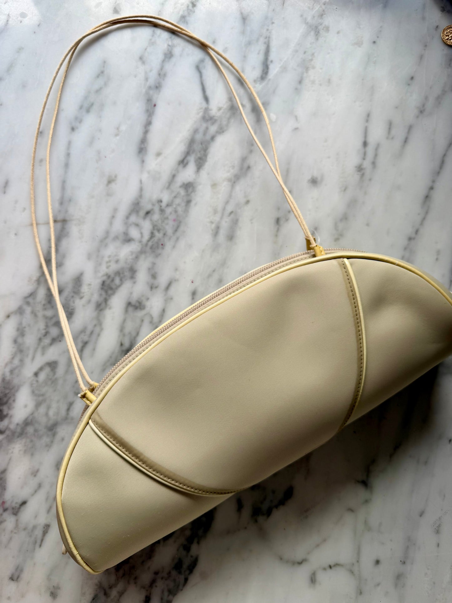 Christian Dior Beige/Yellow Nylon East/West Shoulder Bag