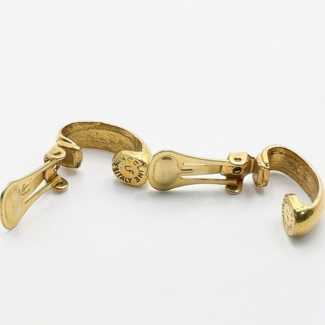 Vintage Celine Gold Engraved Circle Motif Earrings - Large