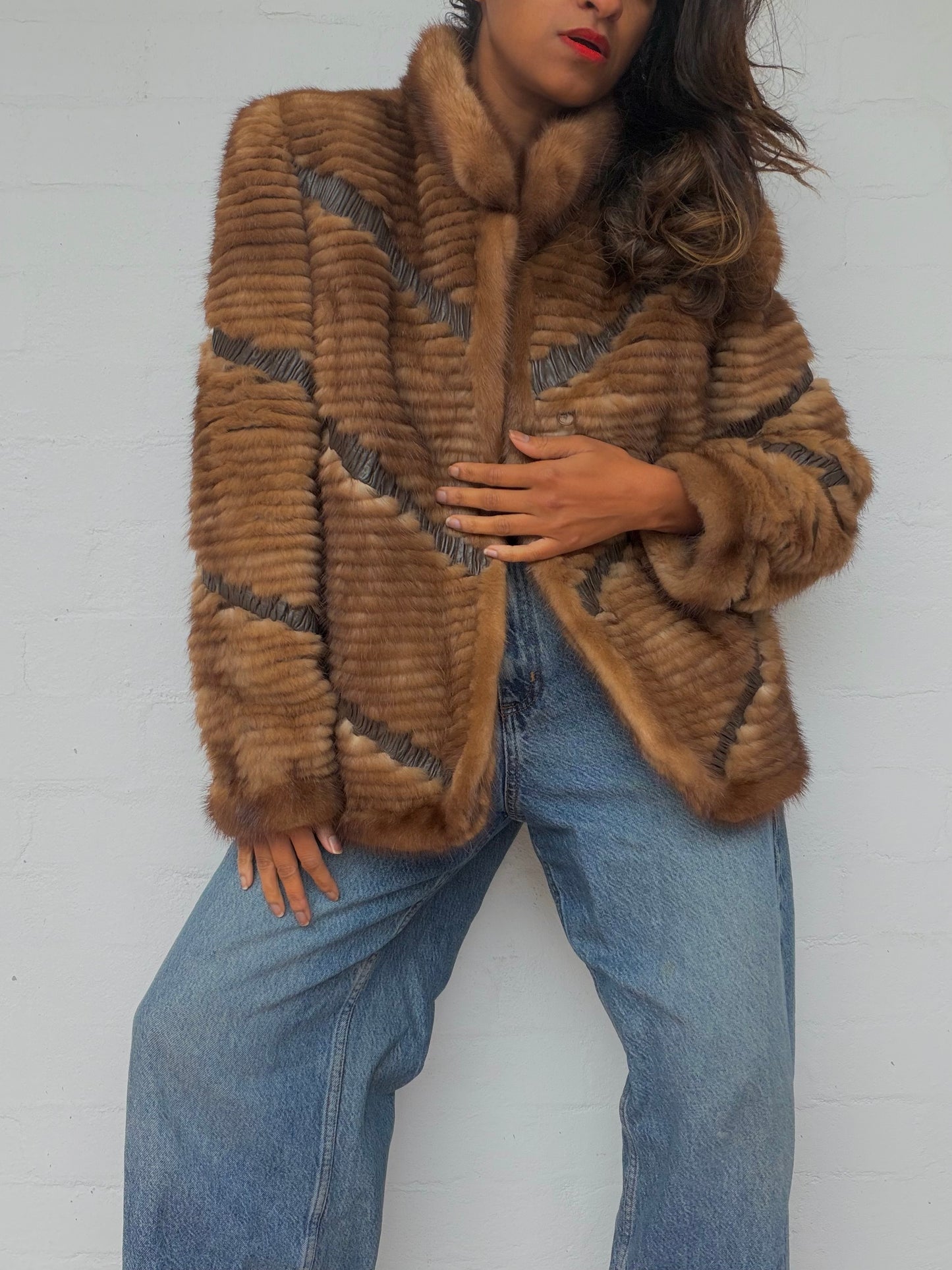 Vintage Textured Brown Mink Fur Coat