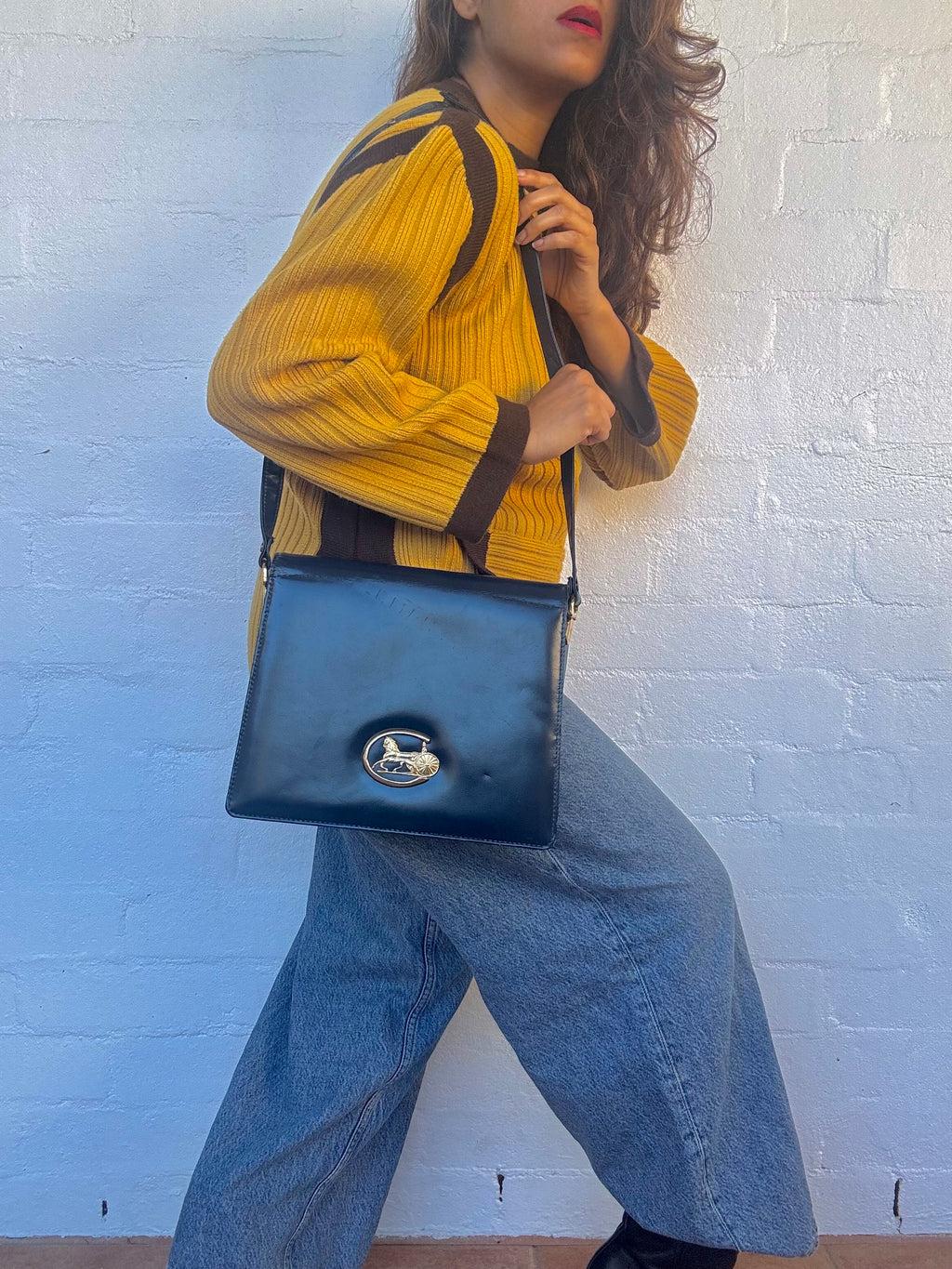 Rare Vintage Celine Leather Handbag - Navy