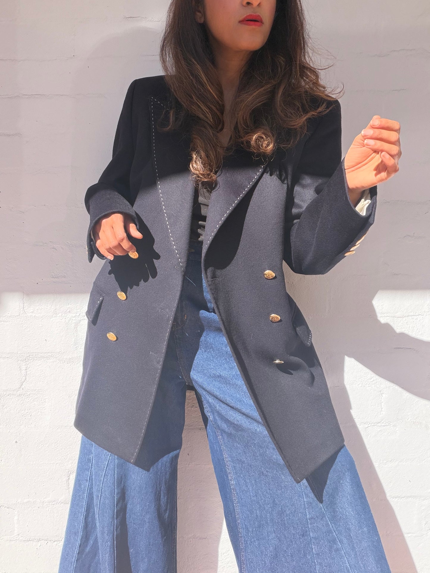 Vintage Escada Navy Wool Cashmere Double-Breasted Jacket