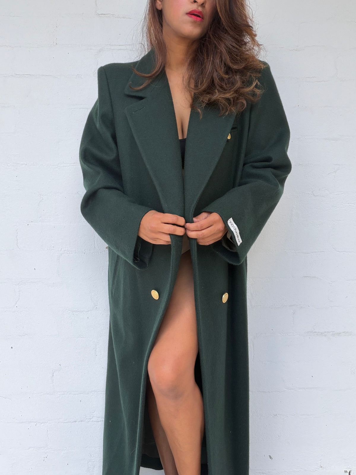 Vintage Wool Double-Breasted Maxi Coat - Forest Green