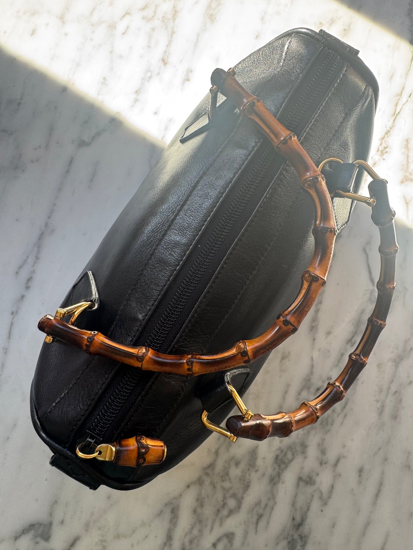 Vintage GUCCI Bamboo Top Handle Bag – Black Leather