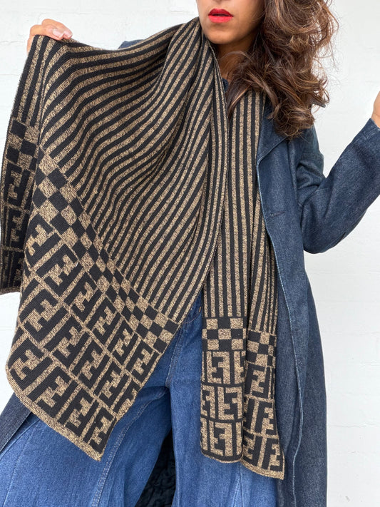 Vintage Fendi Wool Scarf - Black & Brown
