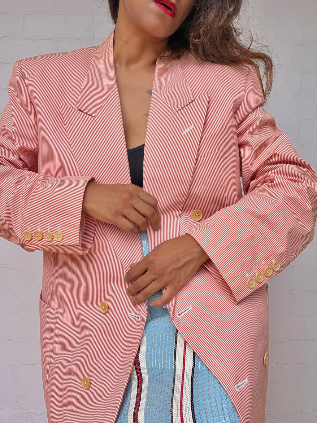 Authentic Dior Pinstripe Cotton Blazer - Coral