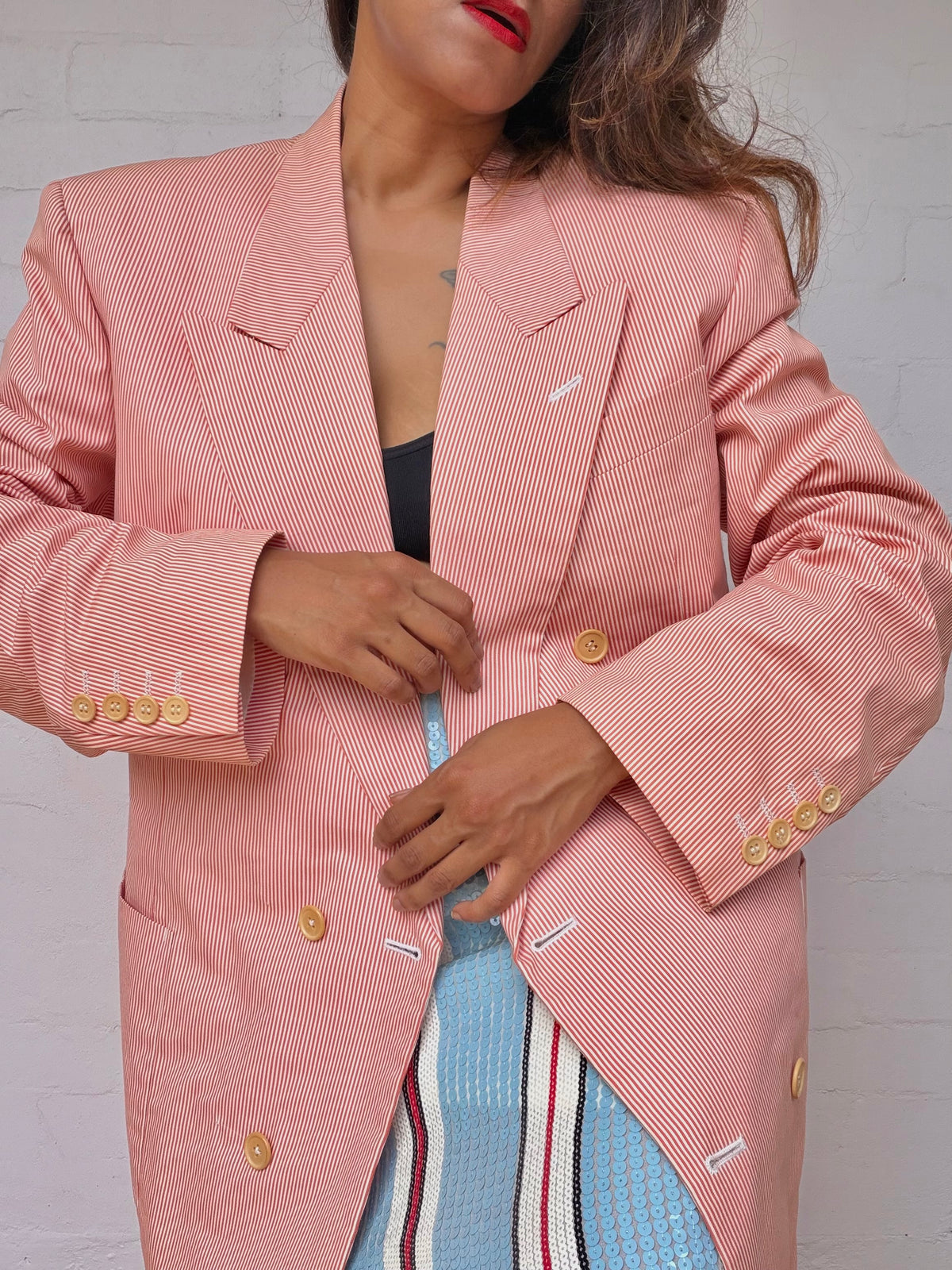 Authentic Dior Pinstripe Cotton Blazer - Coral