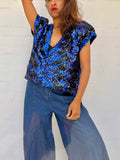 Vintage Sequin Diamond Top - Cobalt & Black
