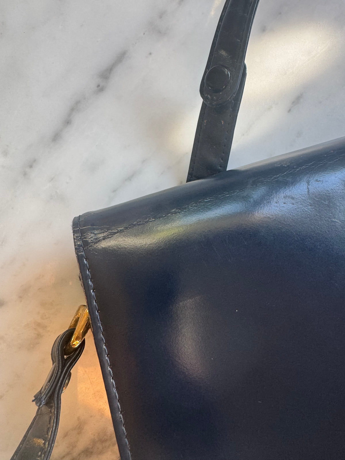 Rare Vintage Celine Leather Handbag - Navy