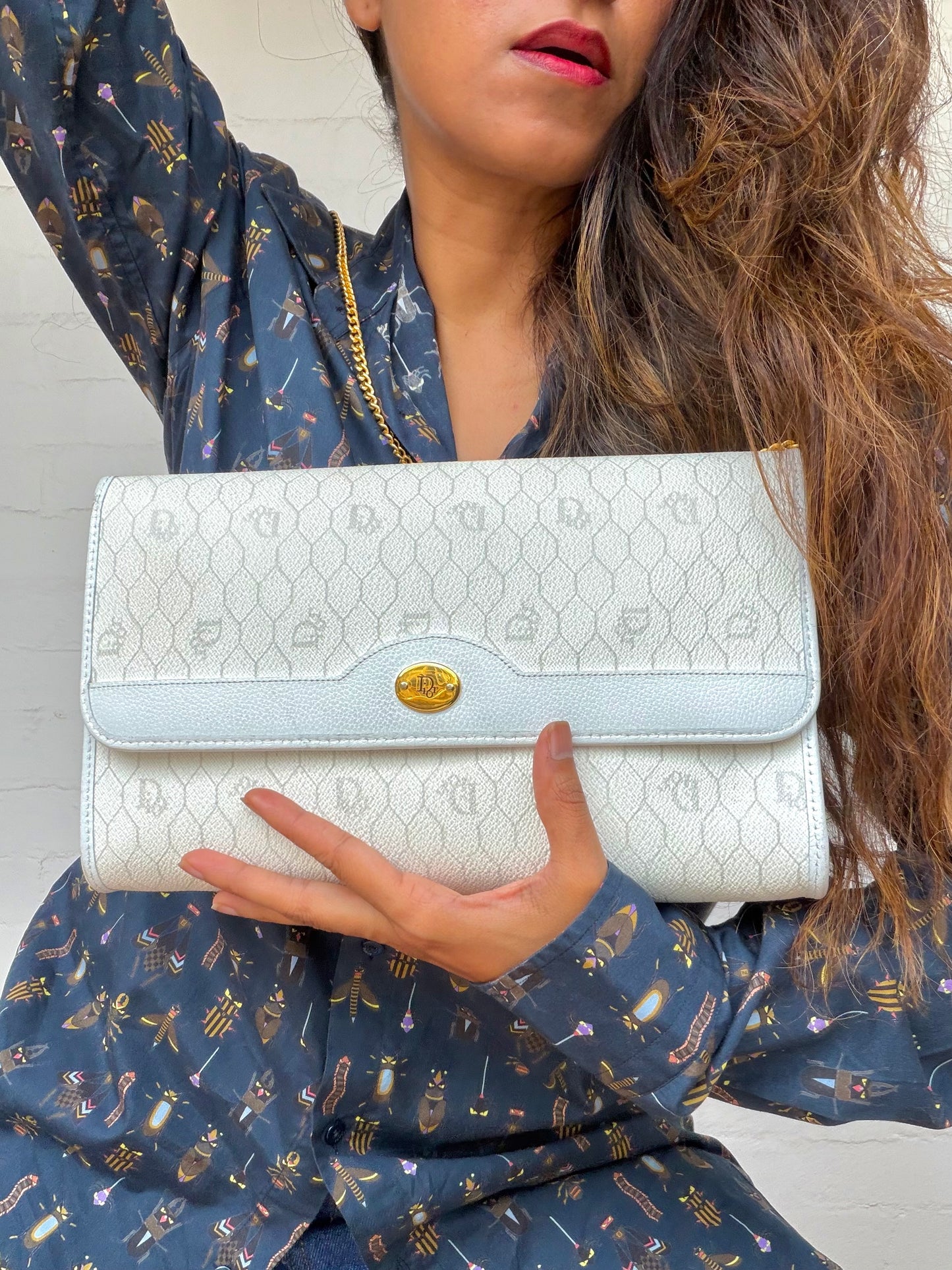 Authentic Vintage Dior Honeycomb Monogram Bag - White