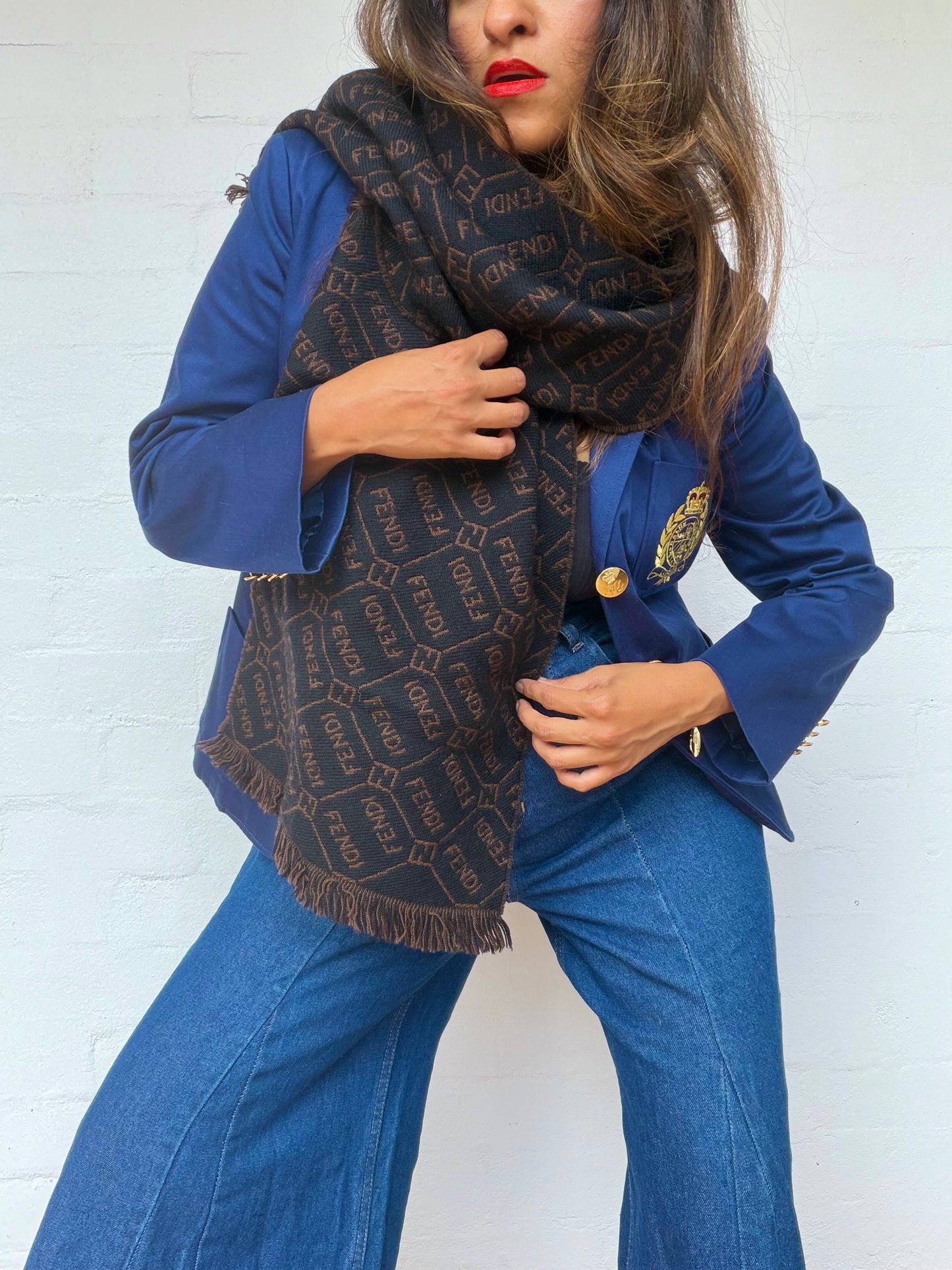 Vintage Fendi Wool Scarf - Black & Brown