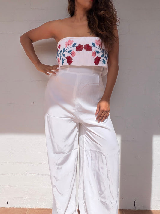 White Hand Embroidered Jumpsuit