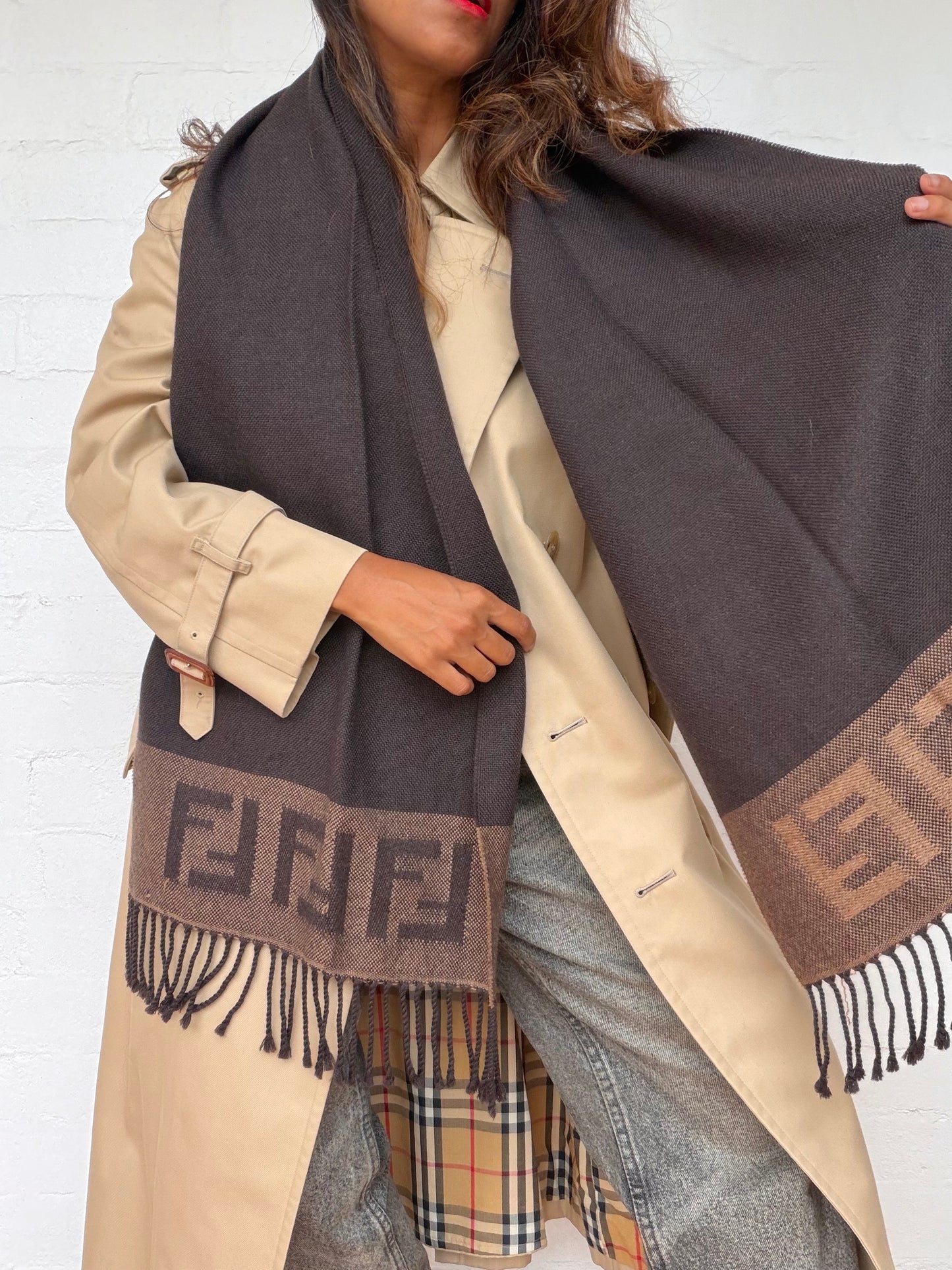 Vintage Fendi Wool Scarf - Black & Brown