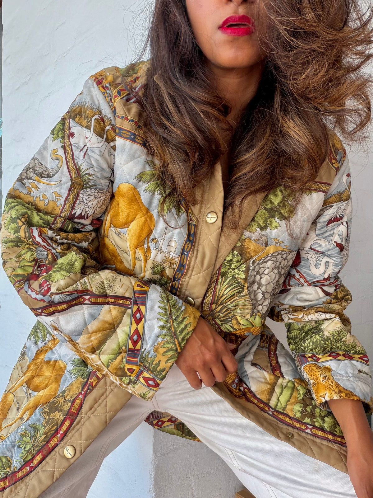 Salvatore Ferragamo Quilted Jacket Coat Animal Print