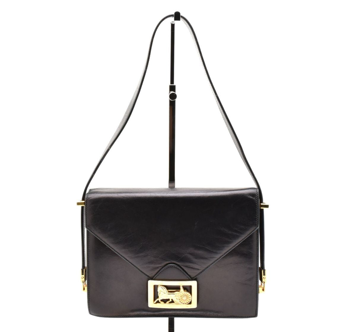 Vintage CELINE Horse Carriage Shoulder Bag - Black