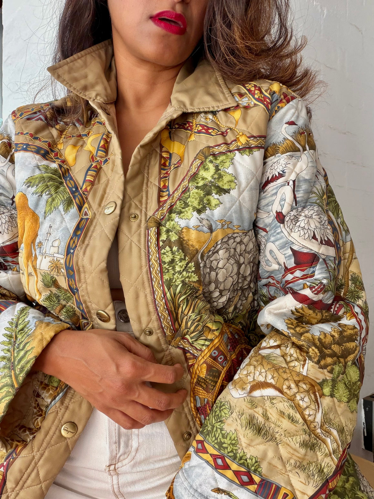 Salvatore Ferragamo Quilted Jacket Coat Animal Print
