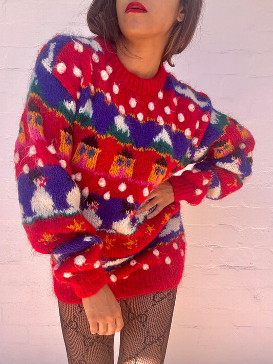 Vintage Colourful Mohair Knit Jumper