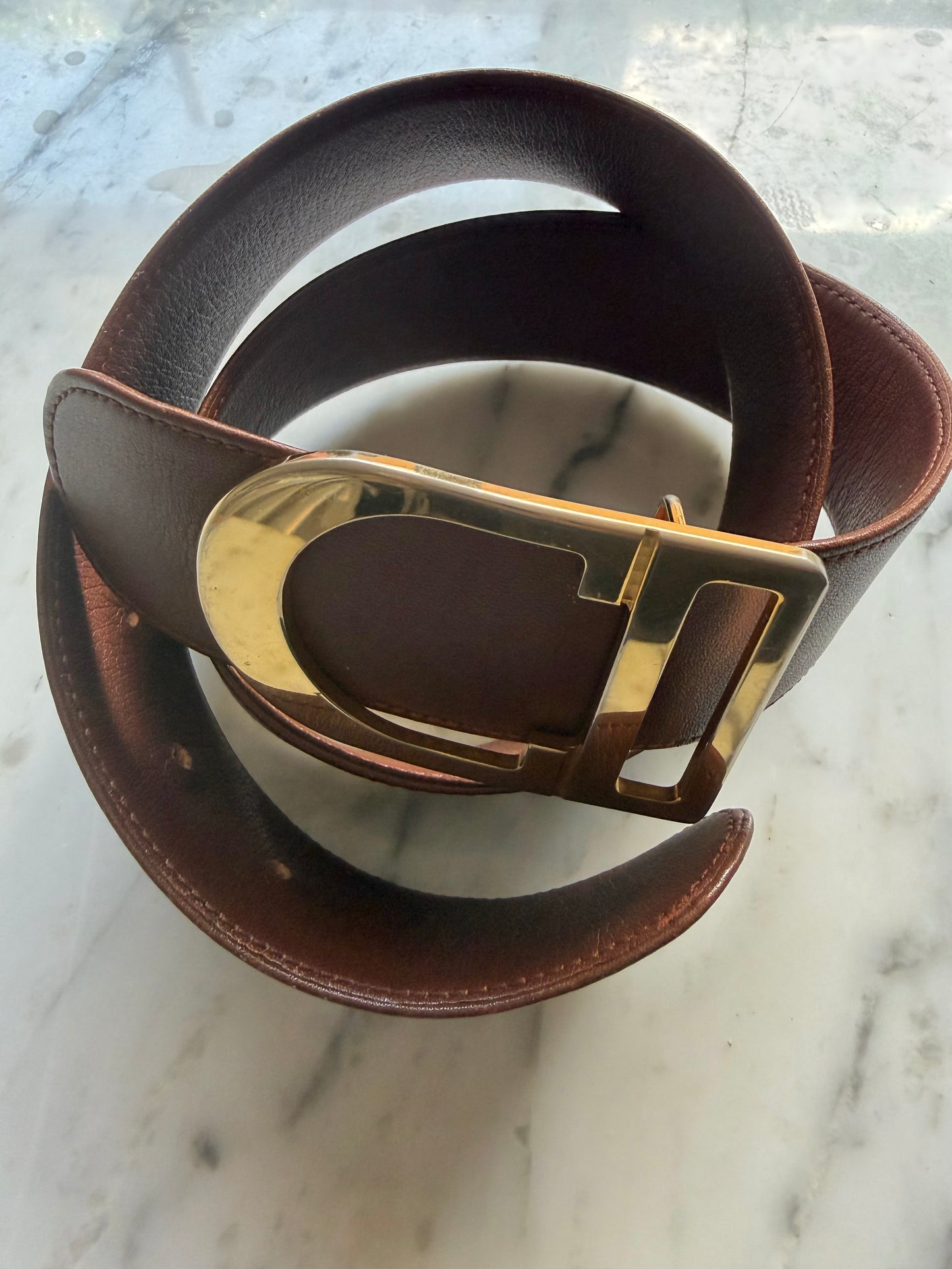 Vintage Christian Dior Brown Leather Belt