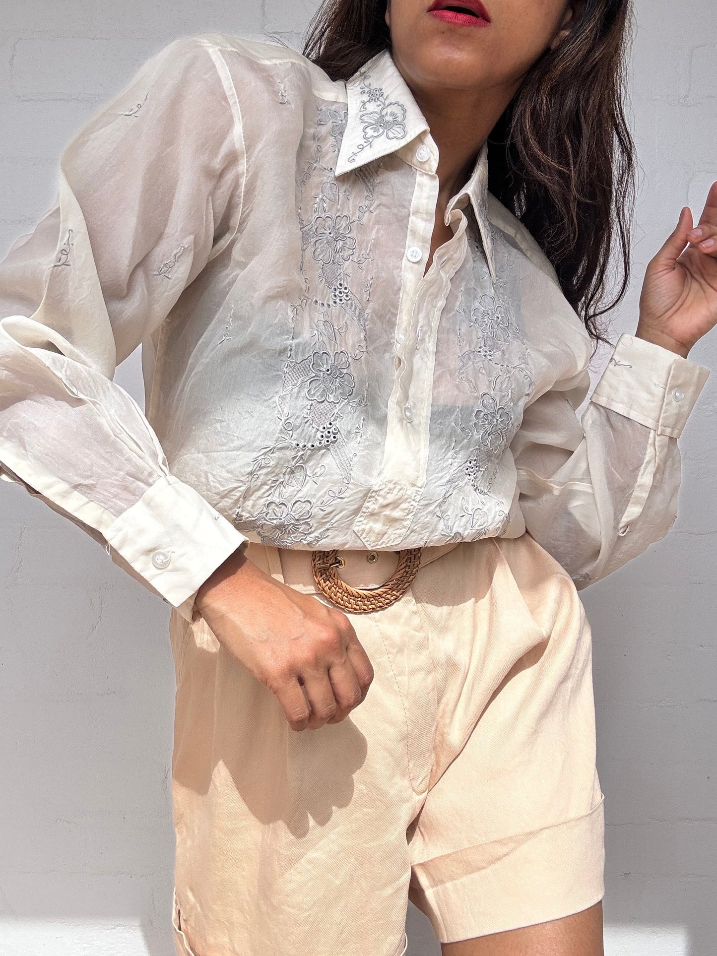 Vintage Silk Embroidered Lace Shirt