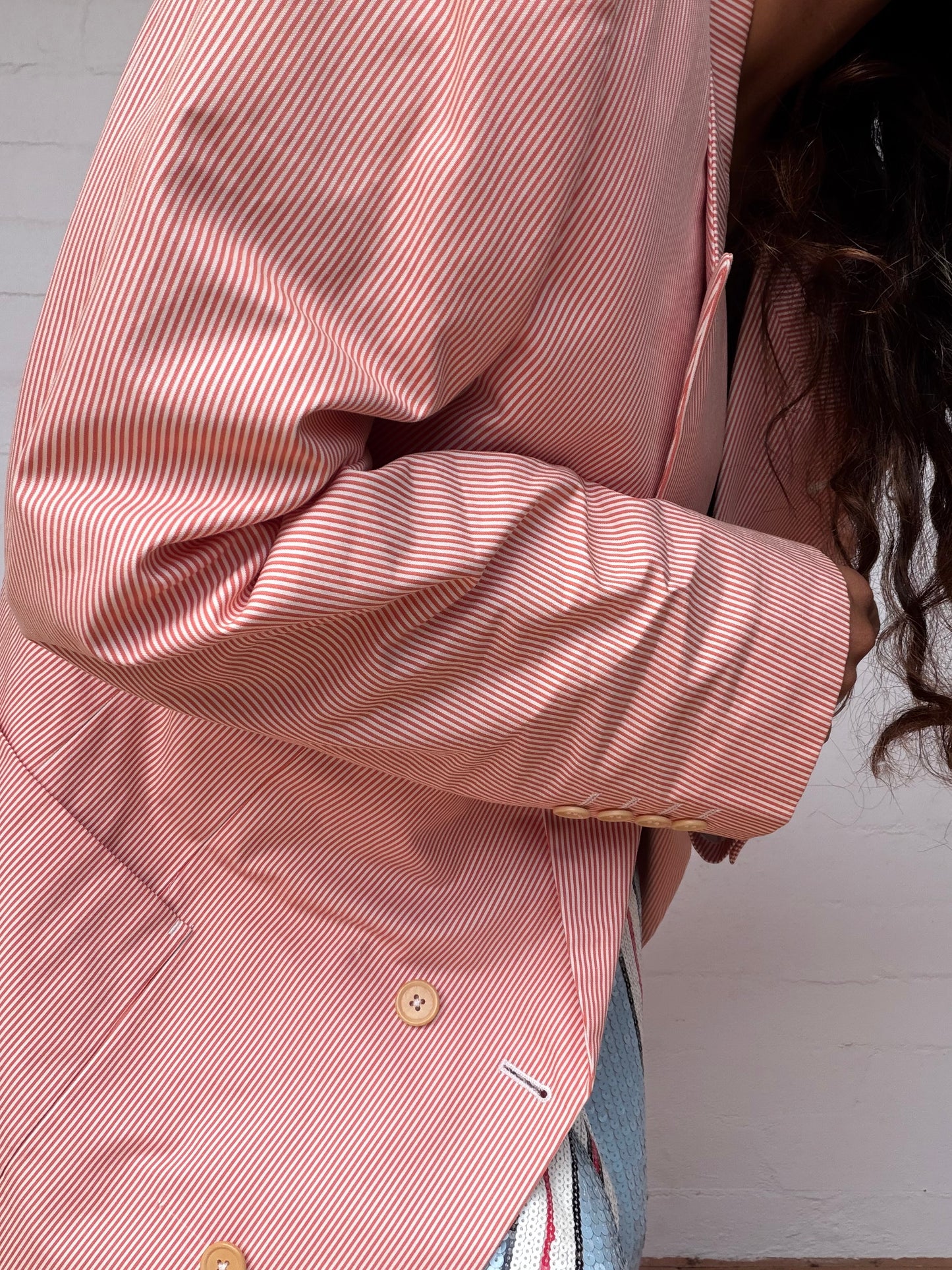 Authentic Dior Pinstripe Cotton Blazer - Coral