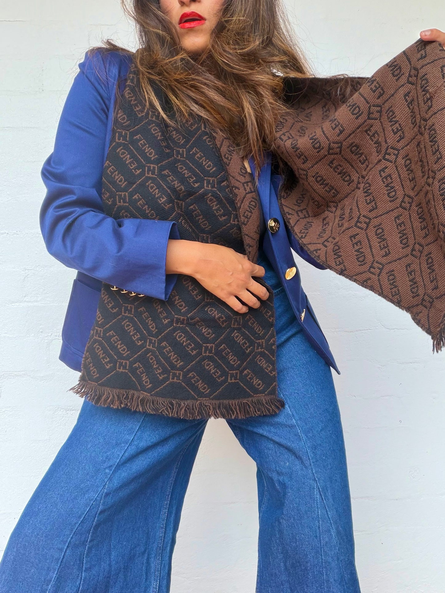 Vintage Fendi Wool Scarf - Black & Brown