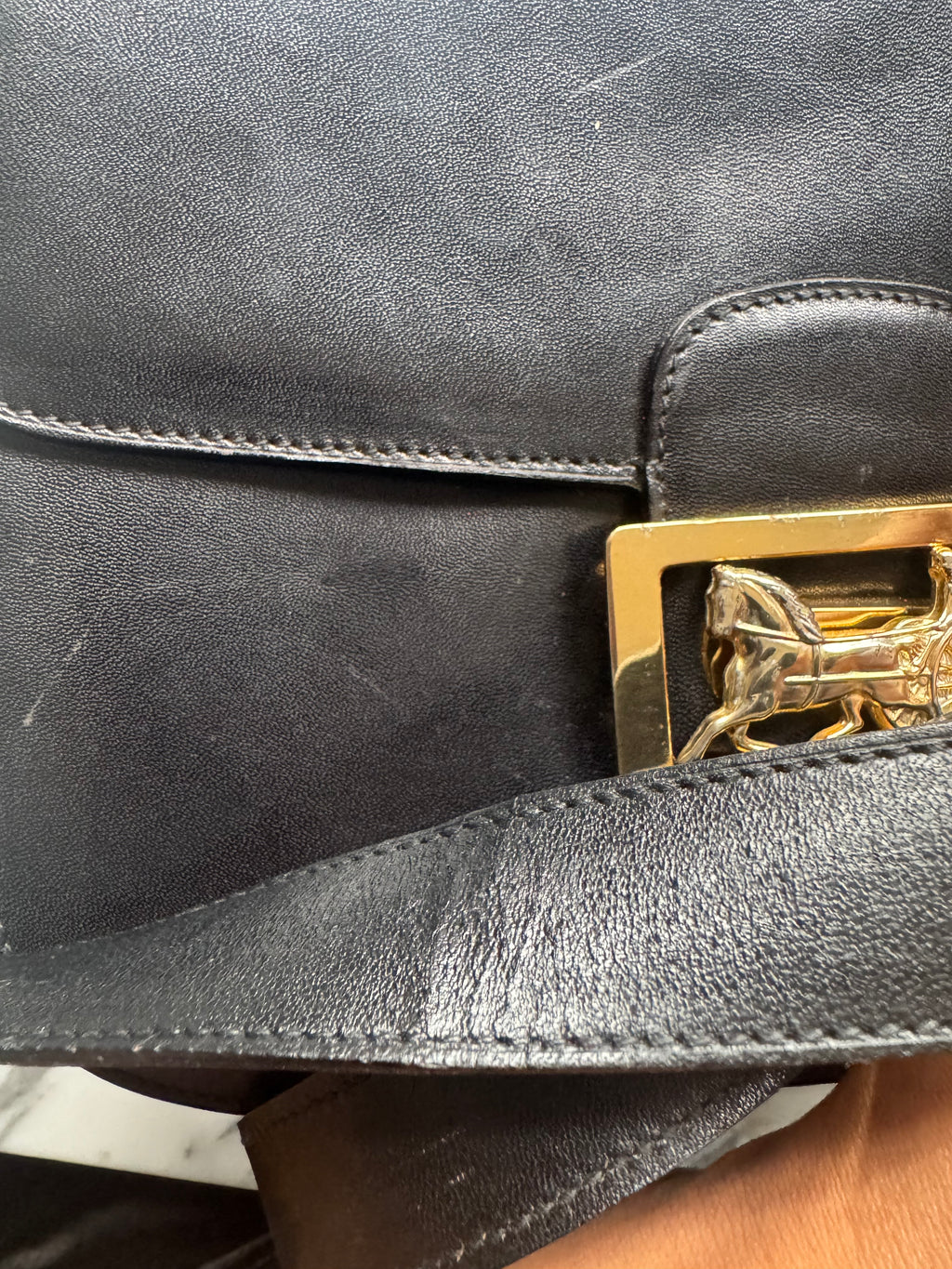 Vintage CELINE Horse Carriage Leather Black Shoulder Bag