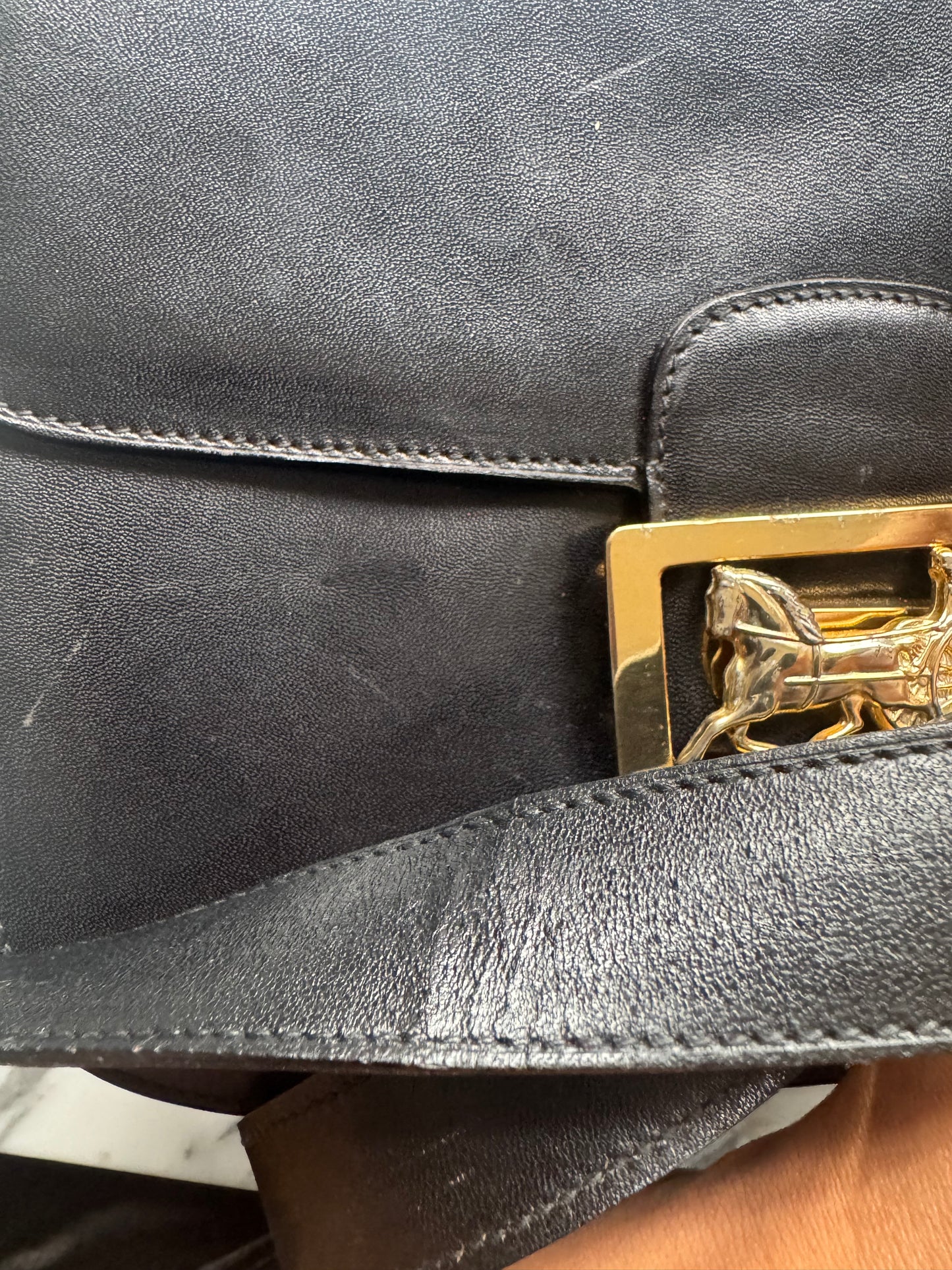 Vintage CELINE Horse Carriage Leather Black Shoulder Bag