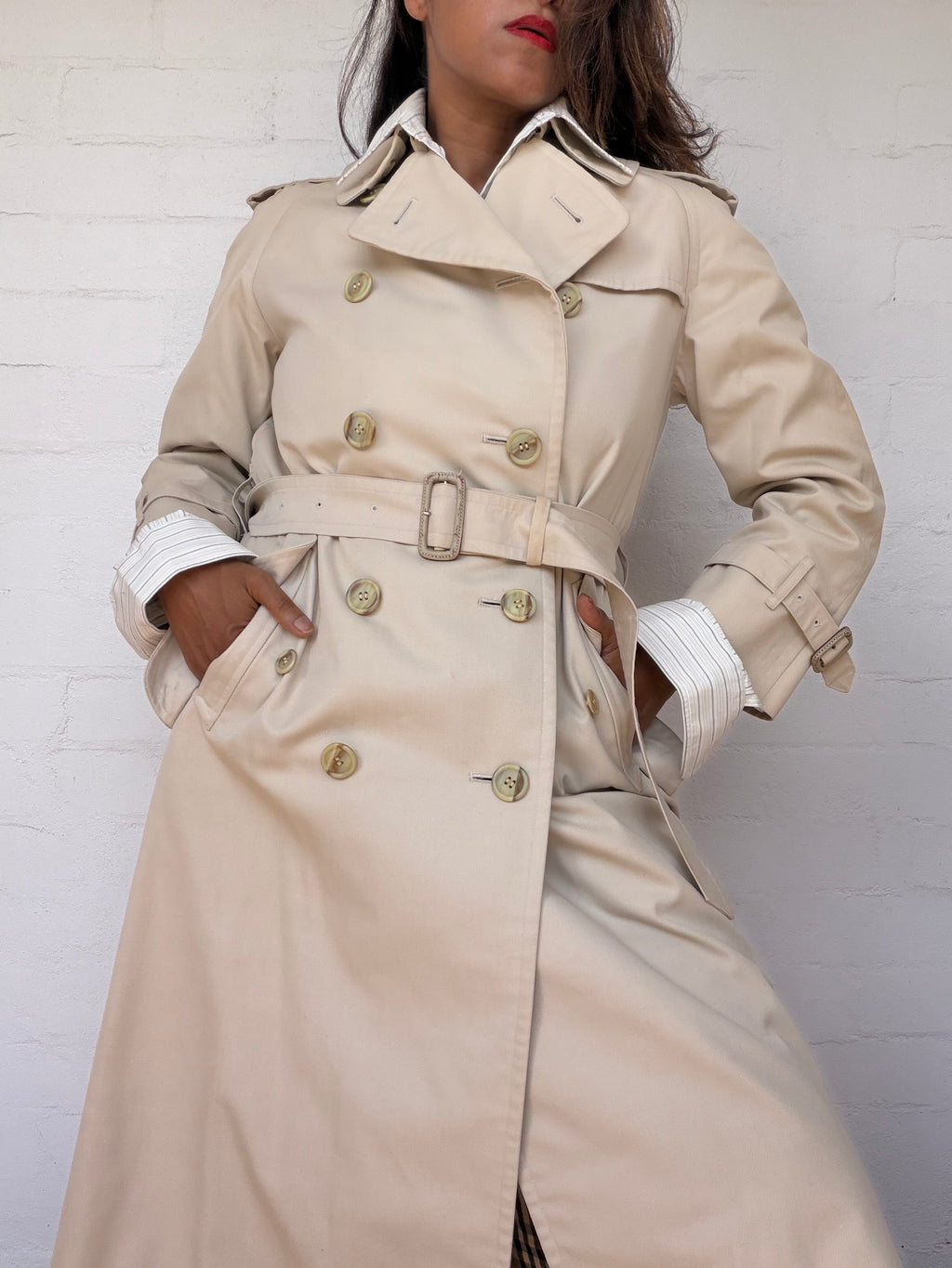 Burberry Double Breasted Trench Coat - Light Beige