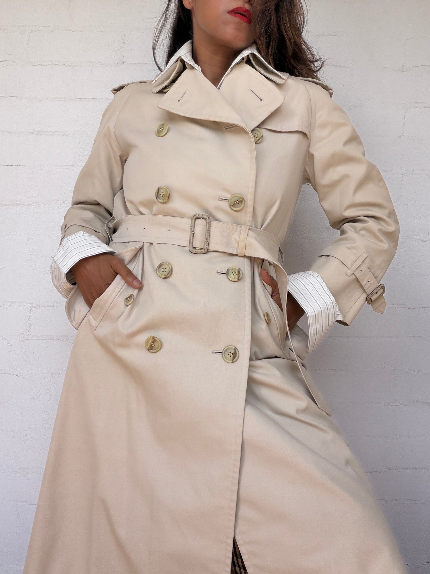 Burberry Double Breasted Trench Coat - Light Beige