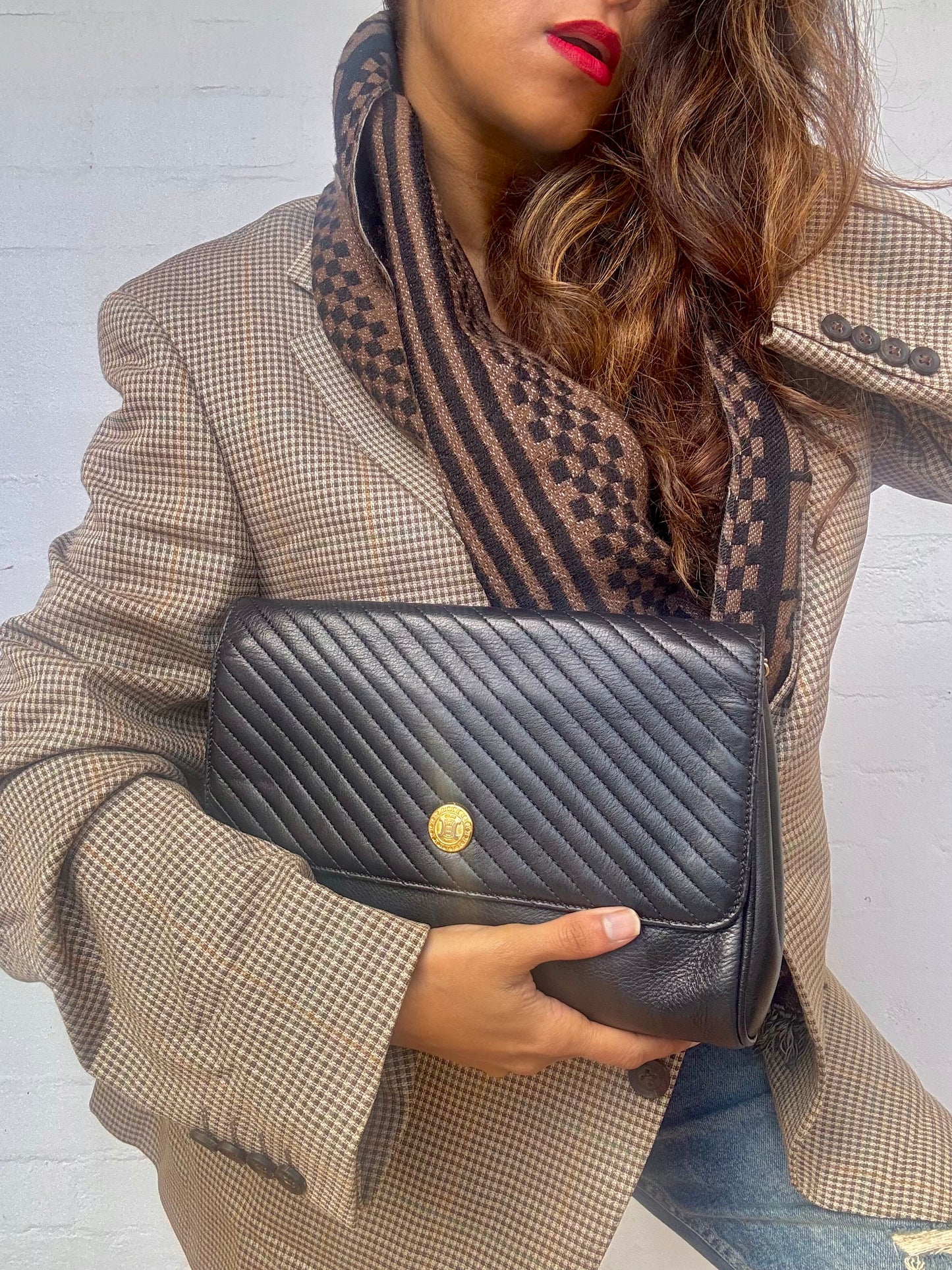 Vintage Celine Triomphe Chain Shoulder & Clutch Bag