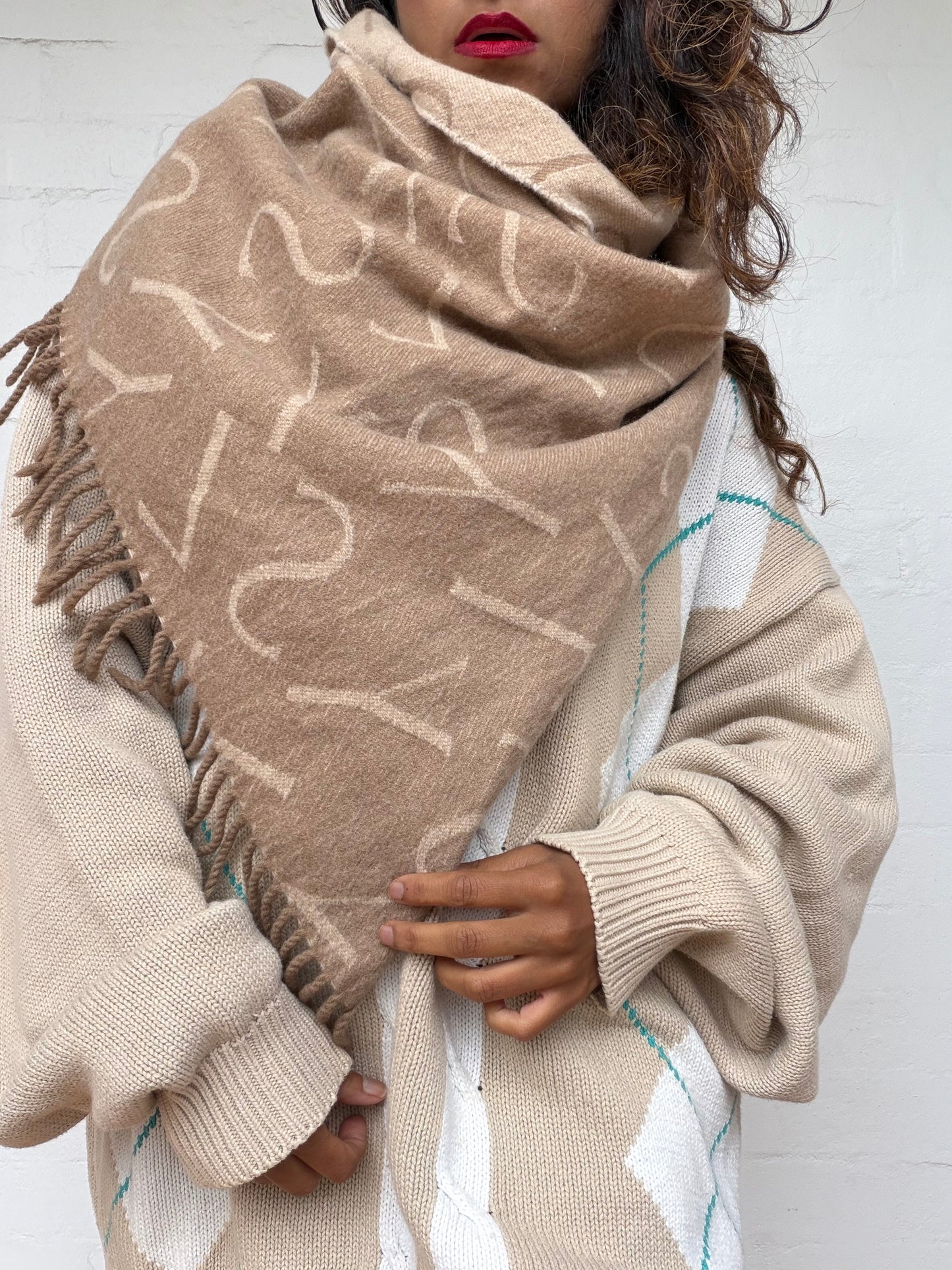 Vintage Yves Saint Laurent Monogram Fringe Scarf