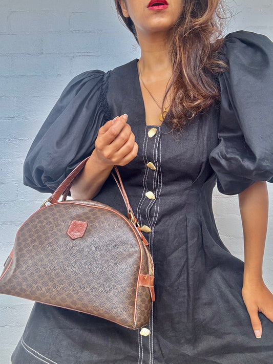 Celine Vintage Macadam Half Moon Handbag