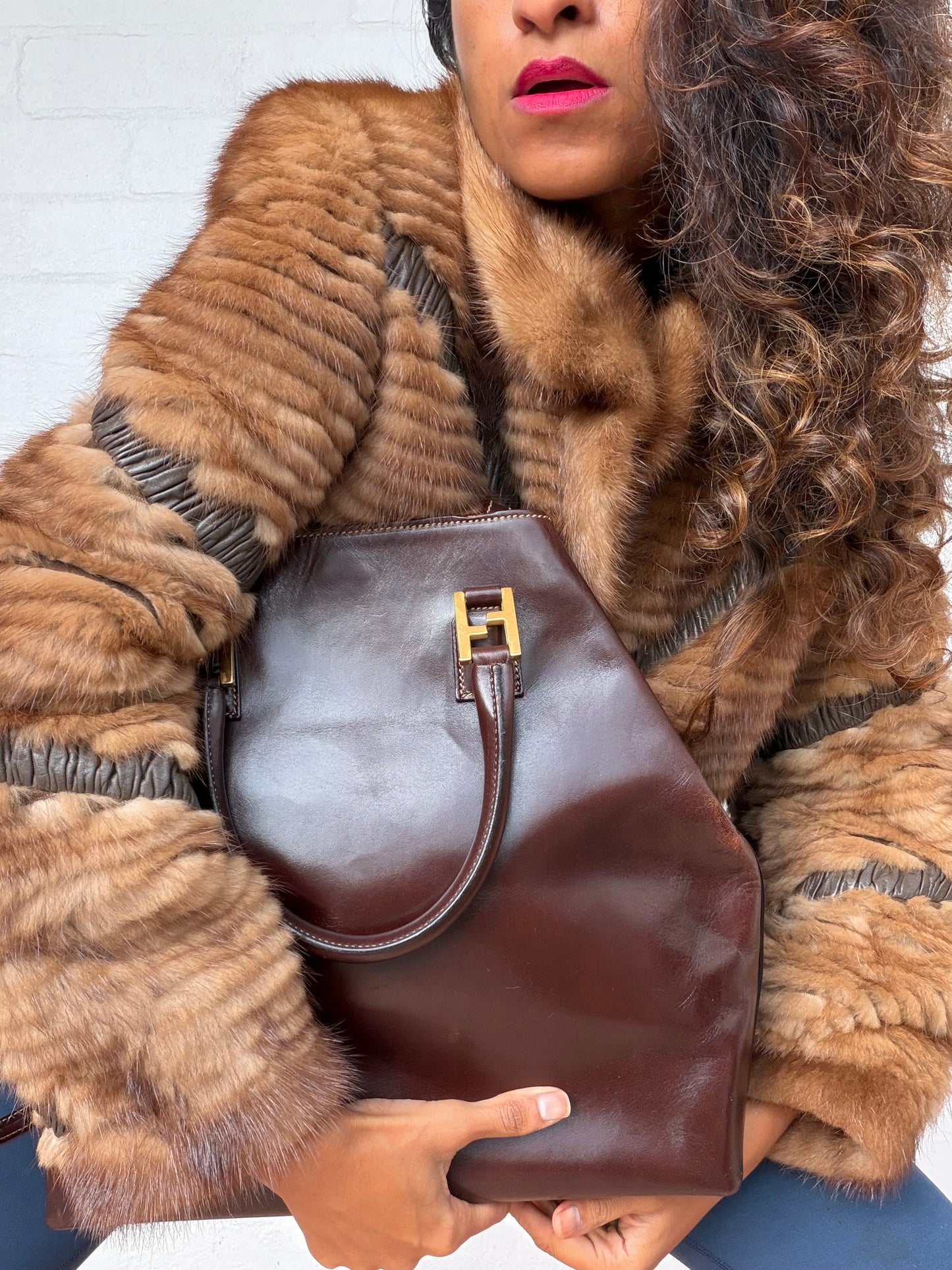 Vintage Fendi 2 in 1 Brown Leather Tote Bag Large