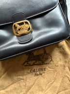 Vintage Celine Horse Carriage Leather Shoulder Bag - Black