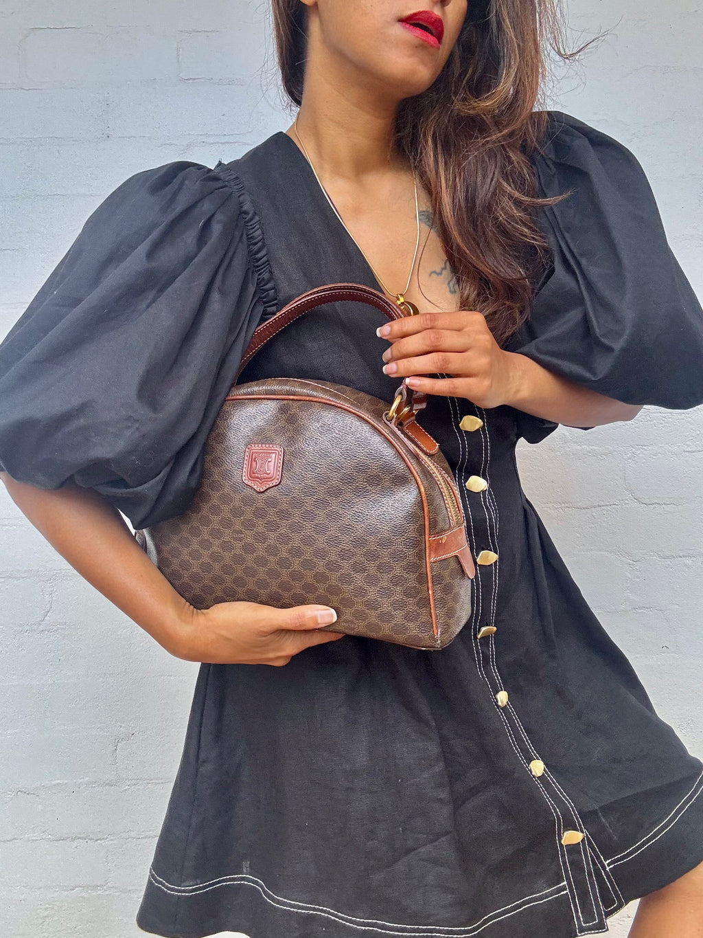 Celine Vintage Macadam Half Moon Handbag