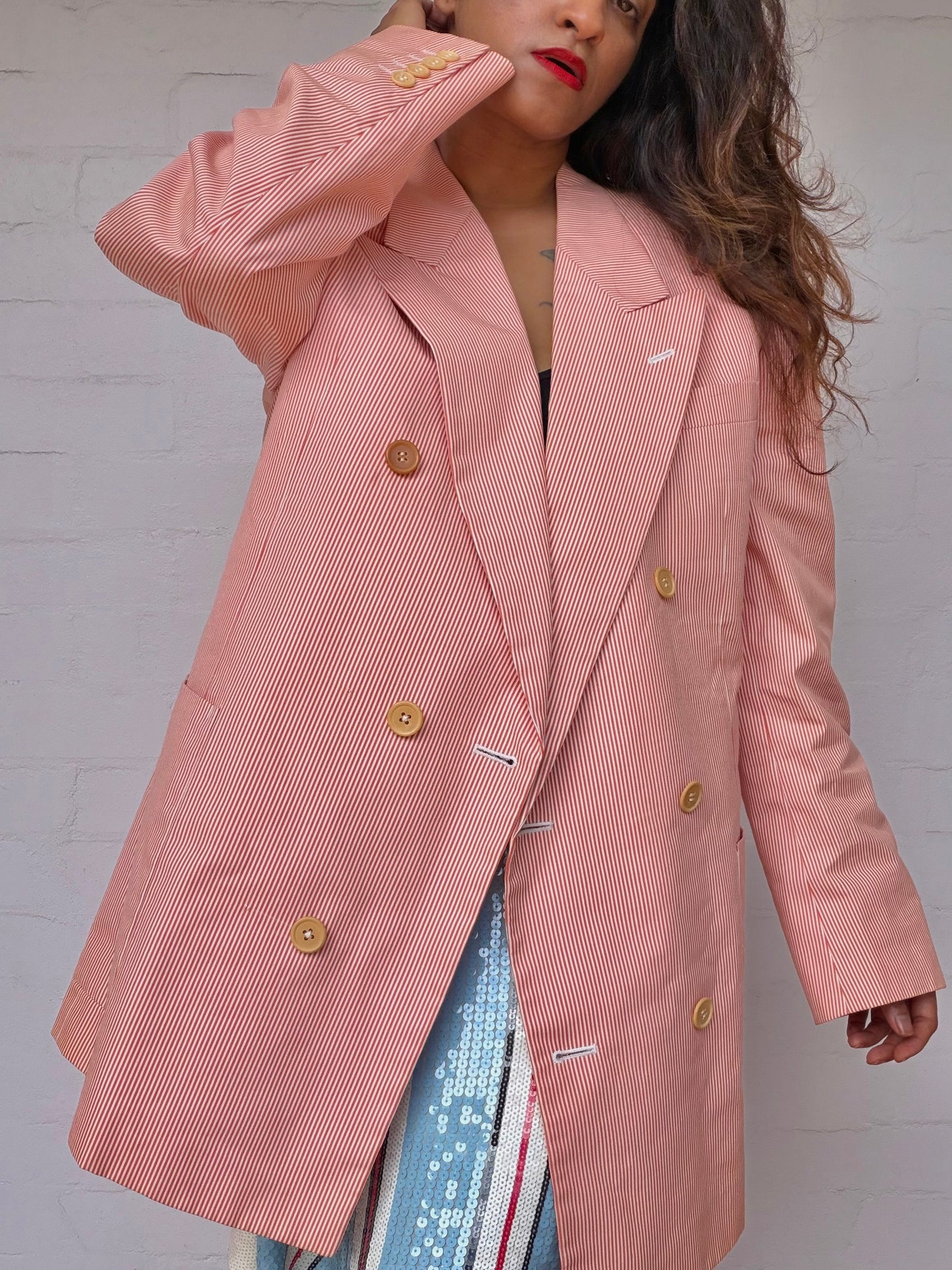 Authentic Dior Pinstripe Cotton Blazer - Coral