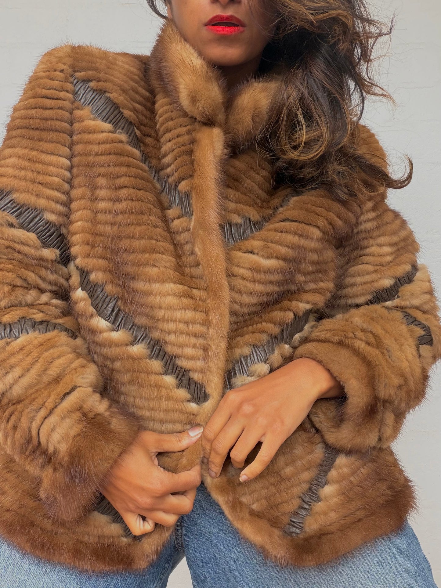 Vintage Textured Brown Mink Fur Coat