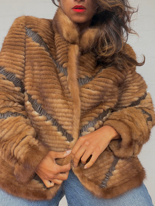 Vintage Textured Brown Mink Fur Coat