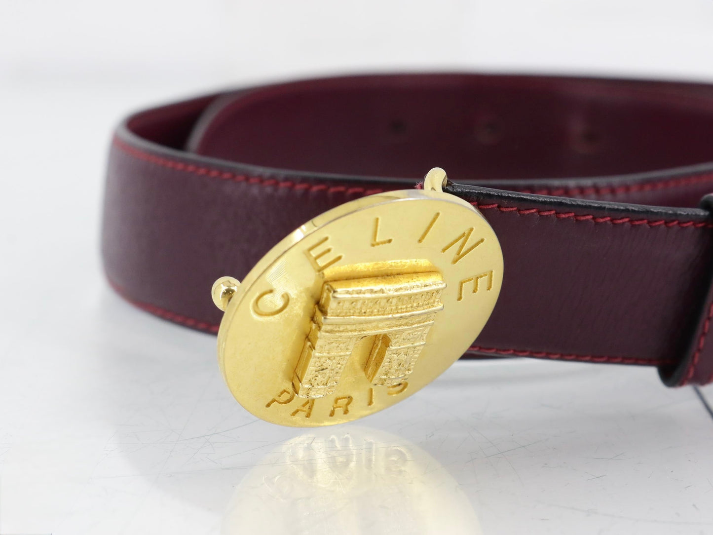 Vintage Céline 1990s Paris Arc de Triomphe Signature Leather Belt