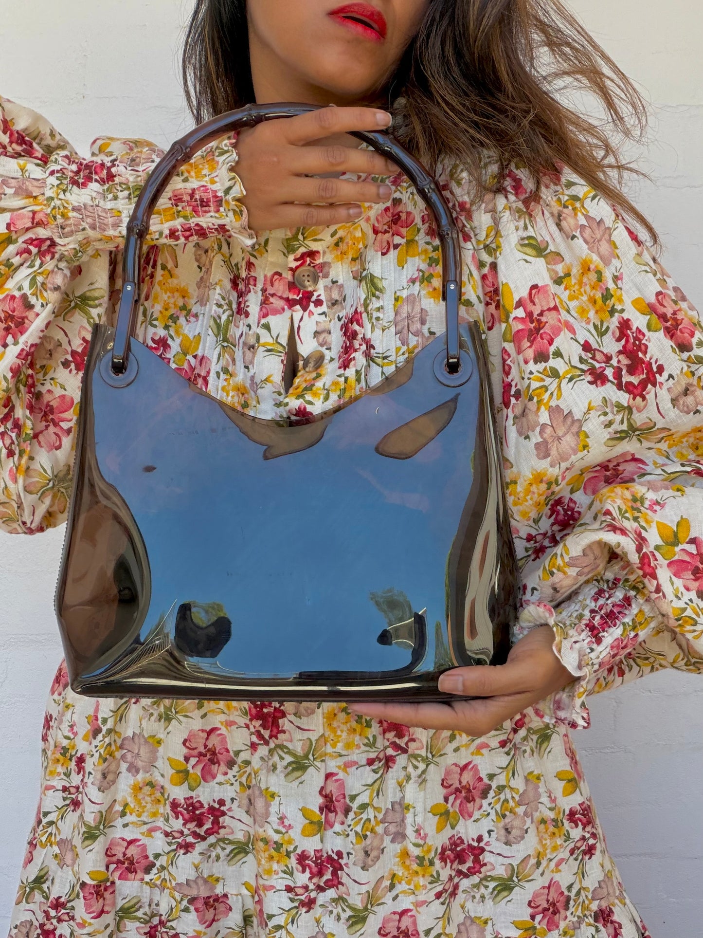 Gucci Brown Bamboo Handle Transparent Shoulder Bag