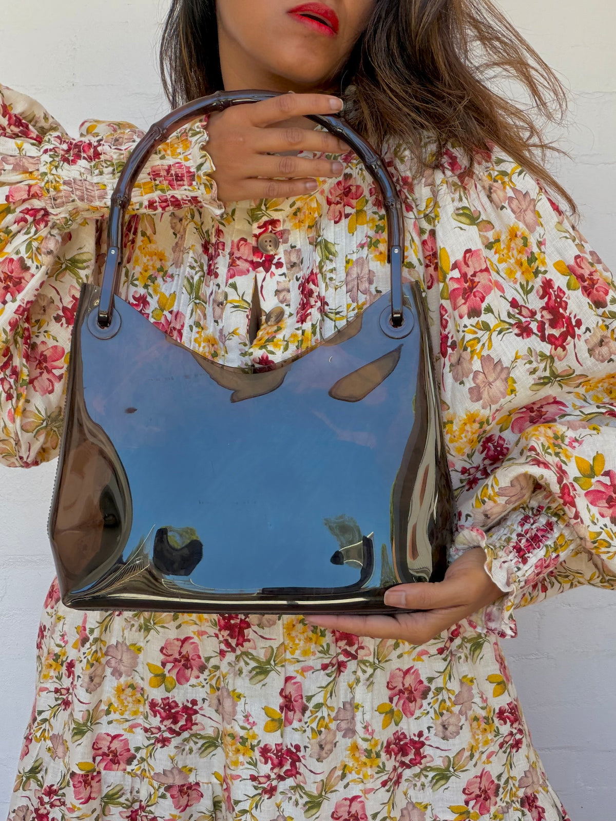 Gucci Brown Bamboo Handle Transparent Shoulder Bag
