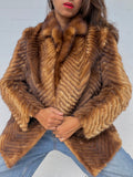Vintage Mink Herringbone Fur Coat - Brown
