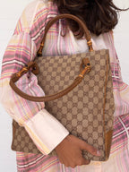 Vintage Gucci GG Canvas Bamboo Tote - Large