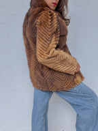 Vintage Mink Herringbone Fur Coat - Brown