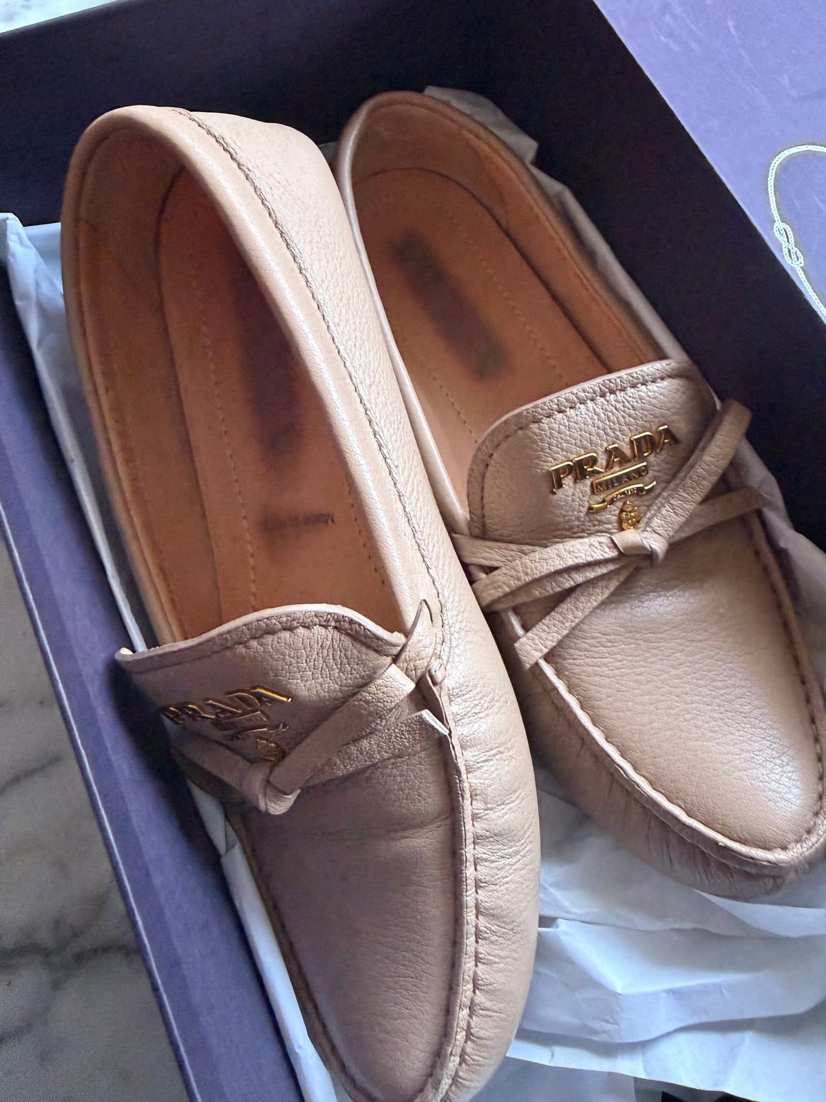Prada Beige Leather Loafers