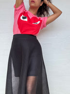SHEIKE Black Mesh Fit & Flare Midi Skirt