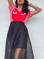 SHEIKE Black Mesh Fit & Flare Midi Skirt